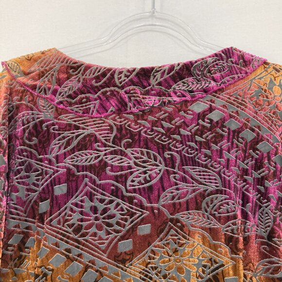 Valentine -USA 2X Multi Color Velvet Ruffle Boho Romantic Asymmetric Stretch Top - Picture 11 of 12